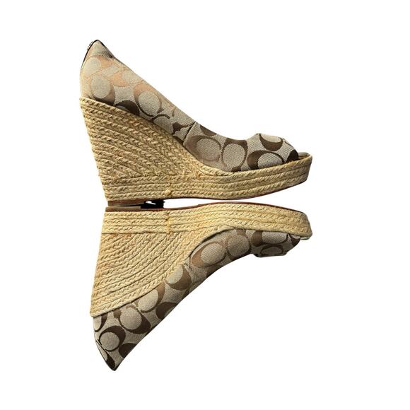 Coach Milan Womens Kaki Canvas Signature Logo Wedge Espadrilles Shoes Size 8B - Picture 6 of 10